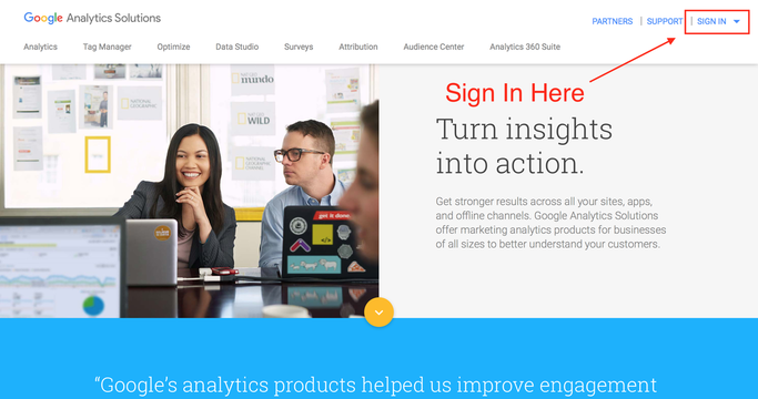 Google Analytics Sign In Page